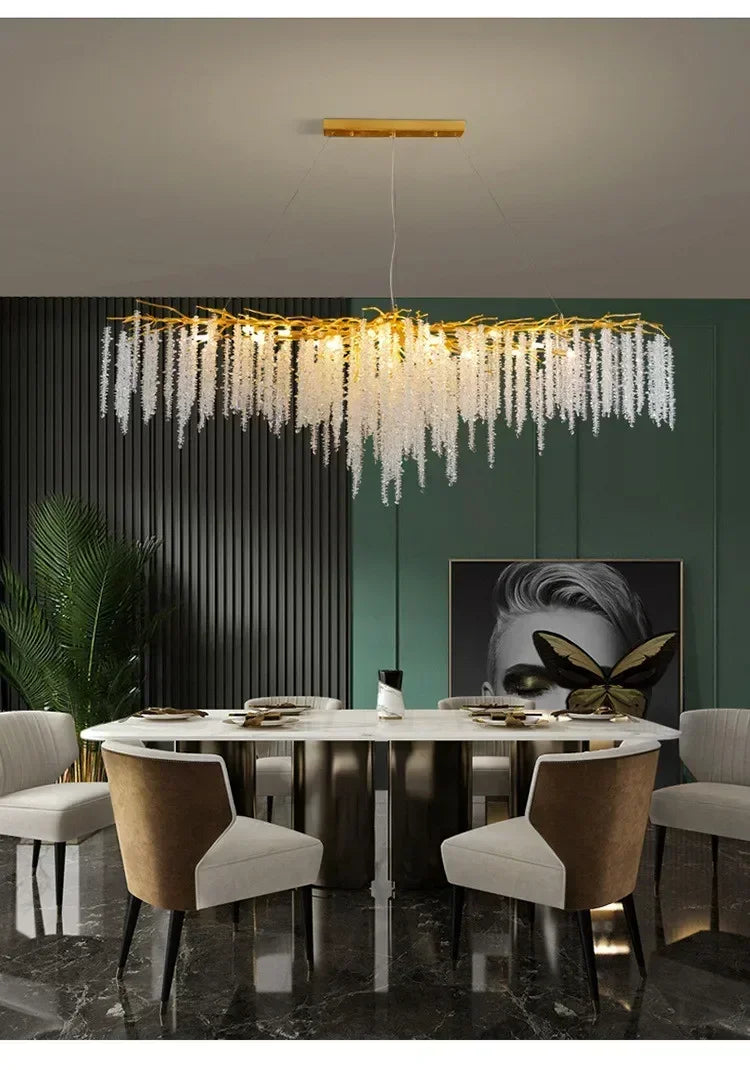 Modern Luxury Gold Branch Tassel Crystal LED Pendant Light Dining Room Living Room Indoor Home Decoration Atmosphere Fixtures