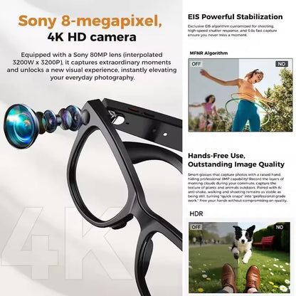 AI Smart Glasses 4KHD Camera 3600mAh Charging Case 120+Language Translation Bluetooth Call Music Sunglasses Outdoor Color Change