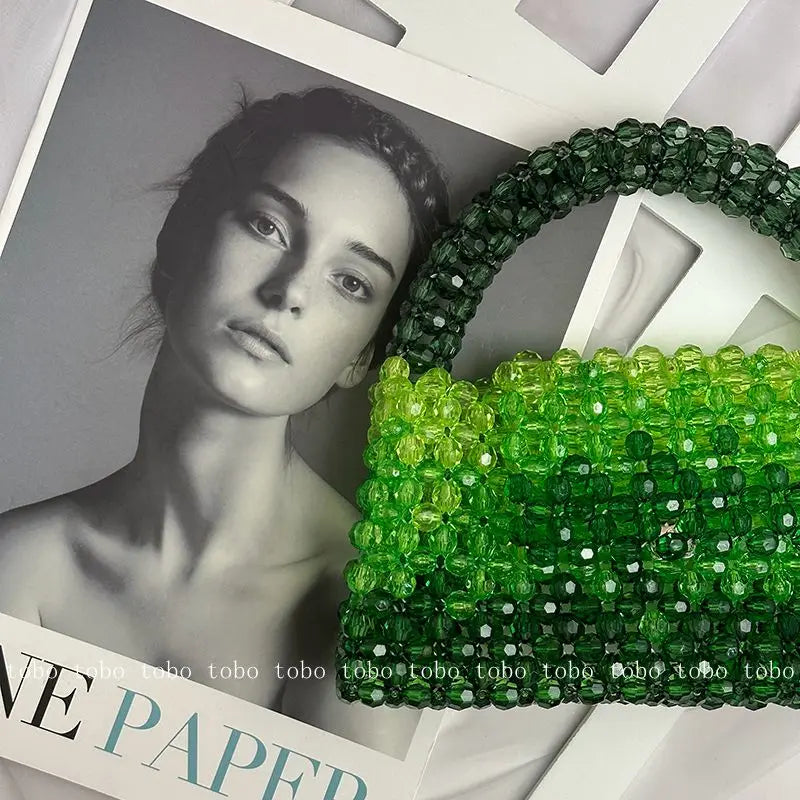 Gradient Blue Beaded Own Design Tote Bags for Women Customized Color Fashion Handbags for 2022 Chain Handle Clutch Evening Bag