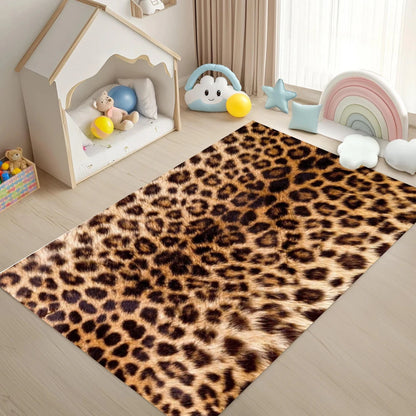 Leopard Print Carpets Sofa Chair Rugs Living Room Bedroom Floor Mat Kids Play Mat Non-Slip Machine Washable Carpet Home Decor