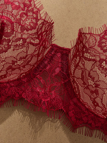 Ladies' Basic Style Thin Lace Bra And Panty Set Seamless Single Layer Eyelet Underwear Comfortable Intimate Apparel