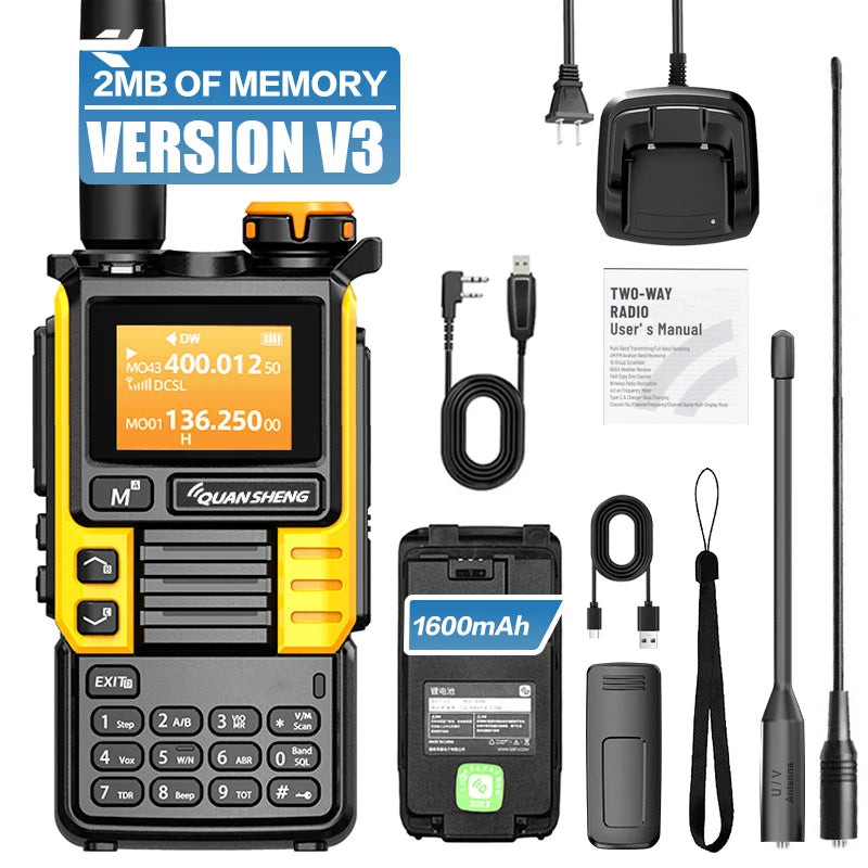 QUANSHENG UV-K5(99) V3 Walkie Talkie 2MB Memory 50-600MHz Air Band RX 5W Two Way Radio Type-C Wireless Copy Custom Firmware