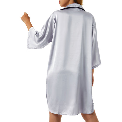 Women Underwear Summer Sleeping  Dress Satin Half Sleeve Single Breasted Fall Loose Nightgowns Home Wear Lounge