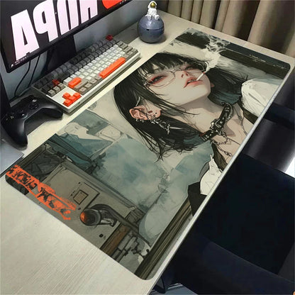 Japanese Girls Samurai Mouse Mat XL Aesthetics Mouse Pad Gaming Laptop Table Mat Office accessories Pc Cabinet Non-slip Carpet