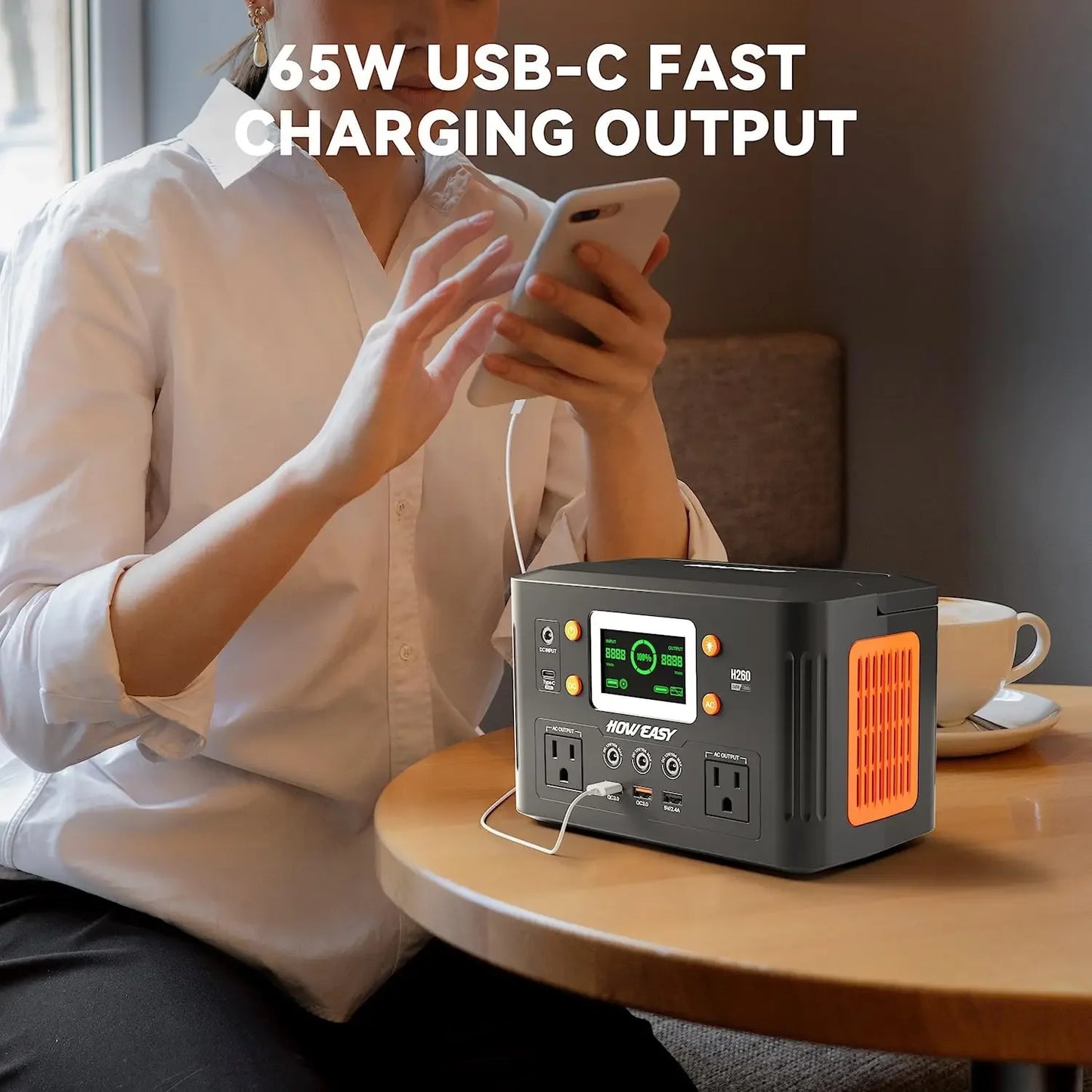 260W Portable Power Station, 500W Peak Solar Generator, 65W PD, 110V AC, 48000mAh Backup Battery for Camping Travel Emergency
