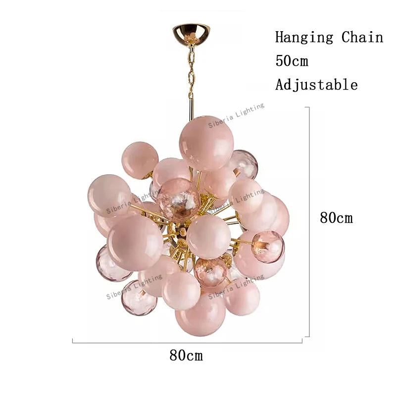 Dreamy Pink Glass Bubble Pendant Lights LED Home Decor Ceiling Lamp Indoor Hanging Lighting Fixture for Living Room