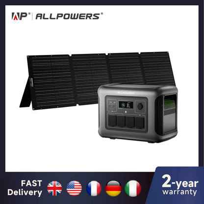 ALLPOWERS R1500 LITE Portable Power Station with Solar Panel 100W 200W 1056Wh LiFePO4 Battery Solar Generator for Outdoor RV