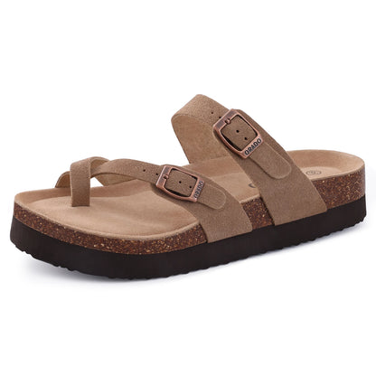 Kidmi New Fashion Women's Sandals Summer Cork Clogs Sandals Classic Women Mules Soft Suede Beach Slides With Adjustable Buckle