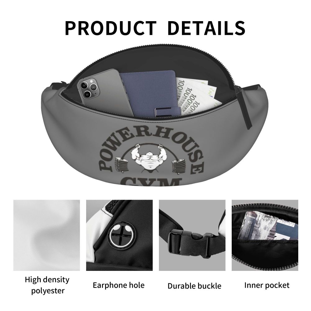 Powerhouse Gym Fanny Bag Custom Bodybuilders Fitness Crossbody Waist Pack Men Women Cycling Camping Phone Money Pouch