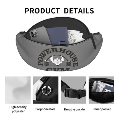 Powerhouse Gym Fanny Bag Custom Bodybuilders Fitness Crossbody Waist Pack Men Women Cycling Camping Phone Money Pouch