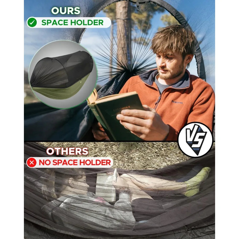 Camping Hammock with Spacious Net, Single/Double, Outdoor & Indoor Use
