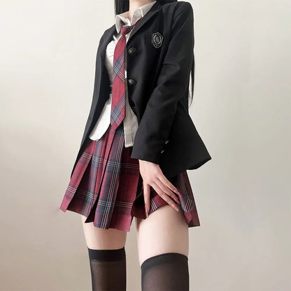 JK Uniform Suit Plaid Skirt Suit Slim Girl Pure Desire Pink Summer School Sister Battle Robe Tight School Uniform