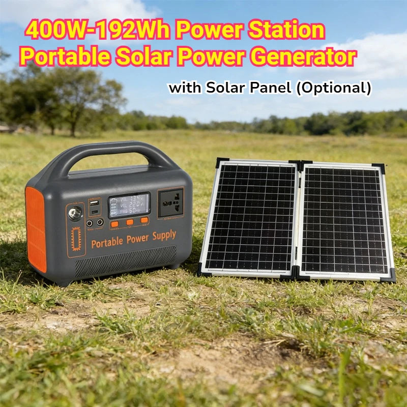 400W Portable Power Station Solar Generator 220V 192Wh LiFePO4 Power Bank for Camping Emergency Energy with Solar Panel Charger