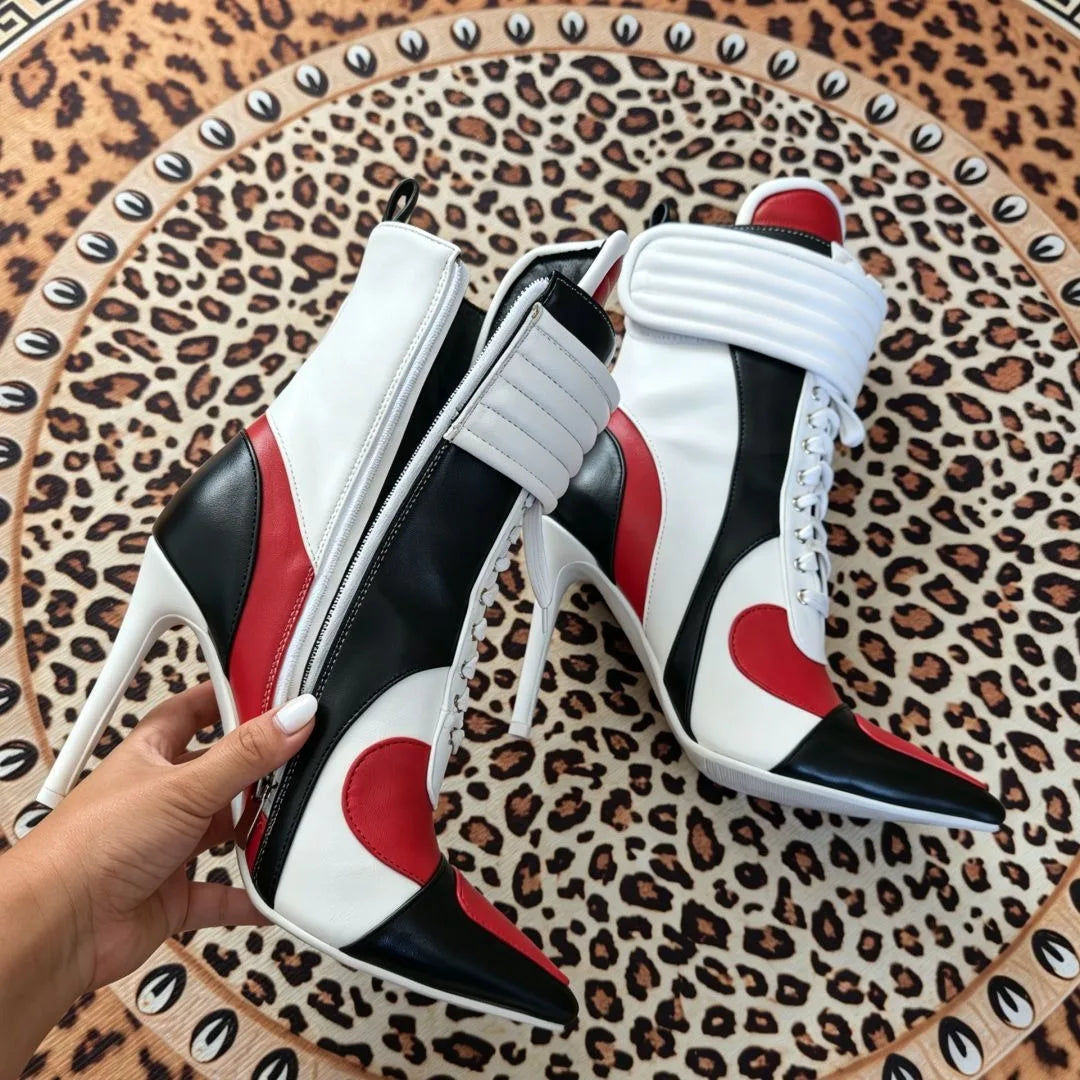 Women's Multicolor Ankle Boots Fashion Pointed Toe Stiletto Heels Boot Sexy Lace Up Party Banquet Bootie Ankle Zip Closure Shoes