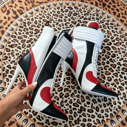 Women's Multicolor Ankle Boots Fashion Pointed Toe Stiletto Heels Boot Sexy Lace Up Party Banquet Bootie Ankle Zip Closure Shoes