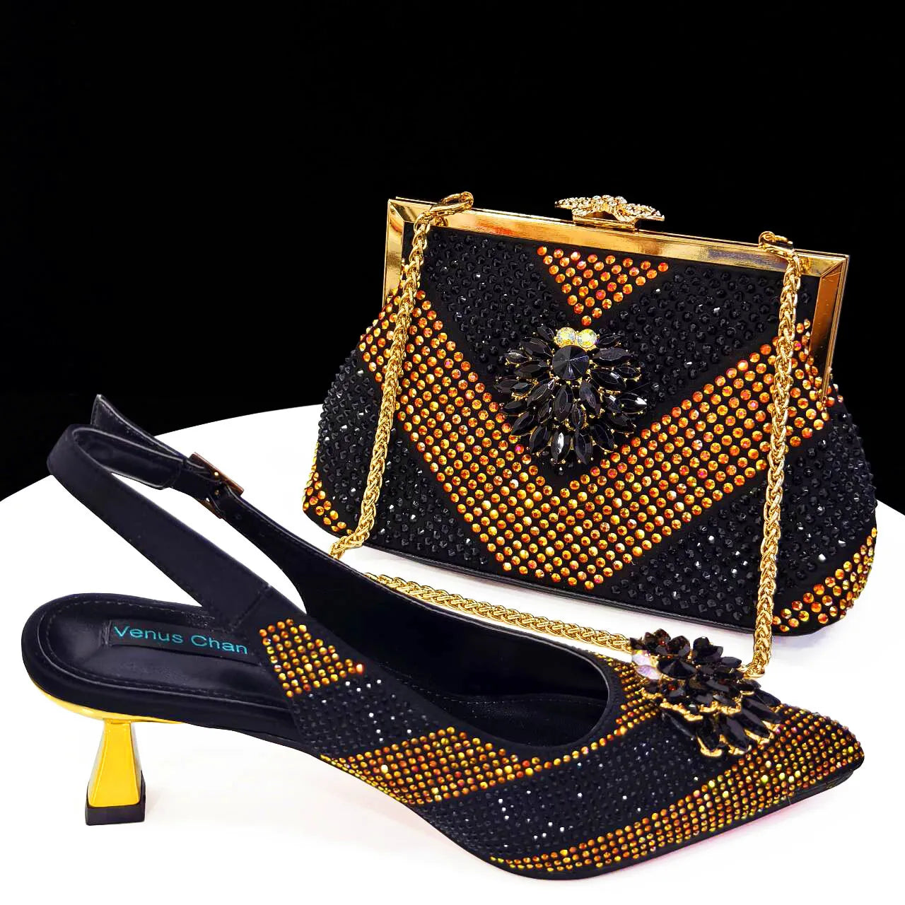 Venus Chan 2026 Italian Luxury Rhinestone Wine Pointed Toe High Heels with Matching Bag Set – Ideal for Parties and Special