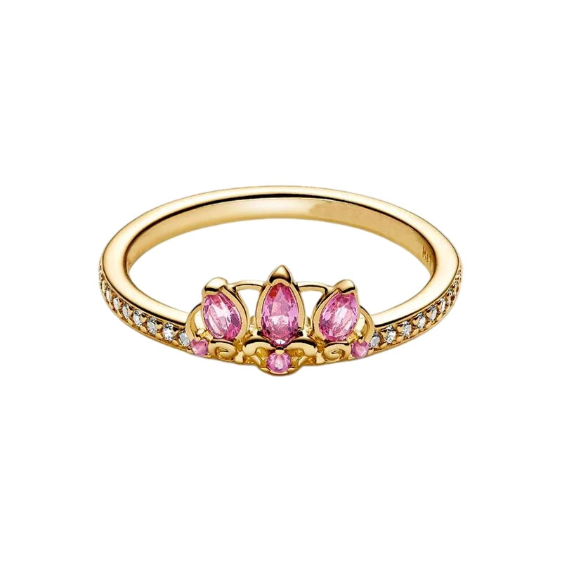2026 New 925 Silver Sparkling Heart Princess Crown Heart-to-Heart Ring Fashion DIY Charm Jewelry Exquisite Gift