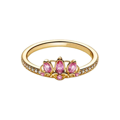 2026 New 925 Silver Sparkling Heart Princess Crown Heart-to-Heart Ring Fashion DIY Charm Jewelry Exquisite Gift