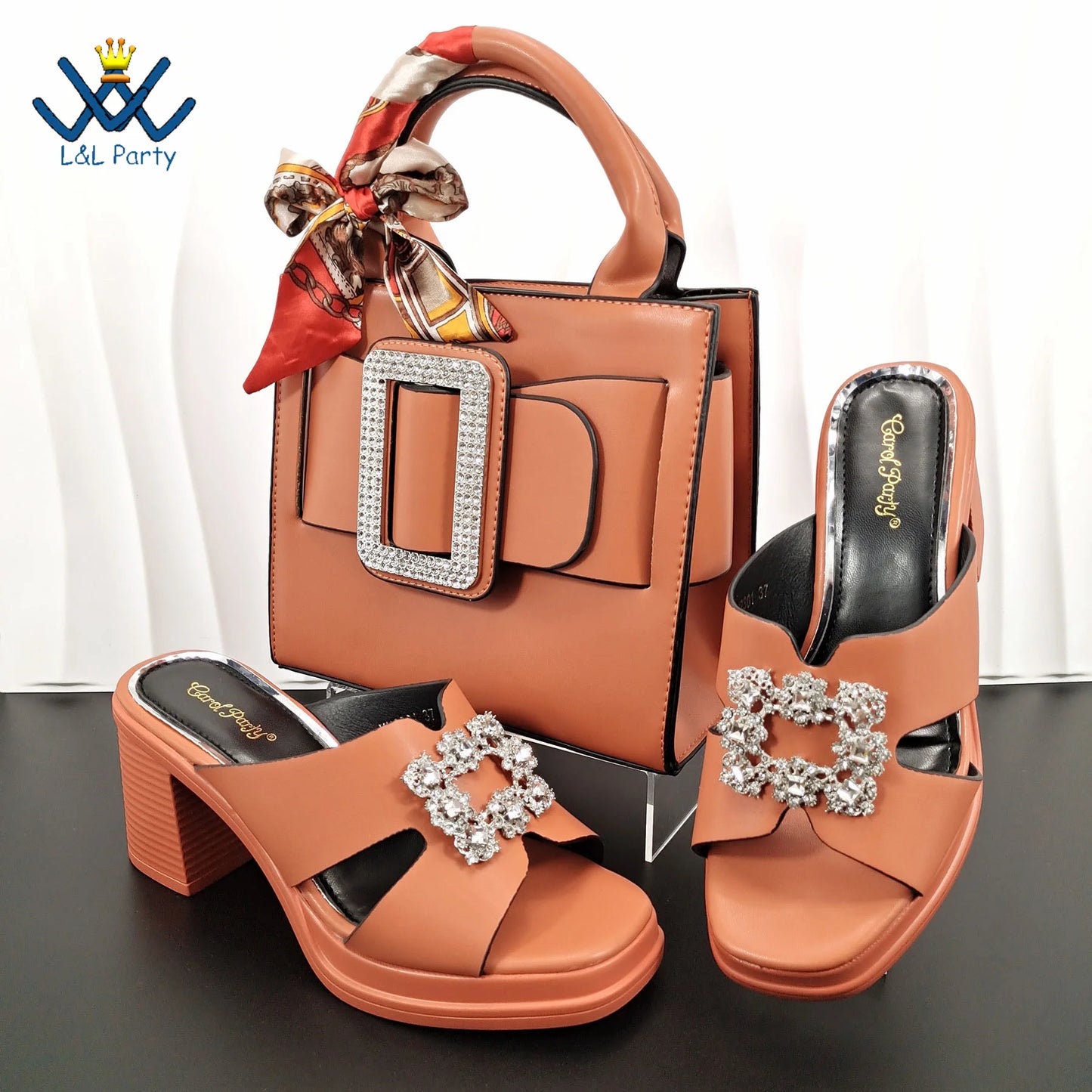 Mature Fashion Style Italian Ladies Lovely Shoes and Bag to Match Set in Wine Color 2024 Specials Slipper for Dress