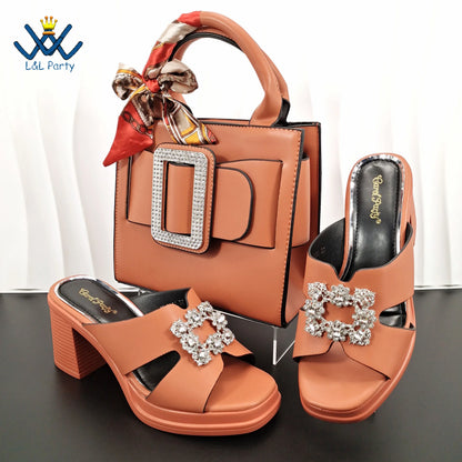Mature Fashion Style Italian Ladies Lovely Shoes and Bag to Match Set in Wine Color 2024 Specials Slipper for Dress