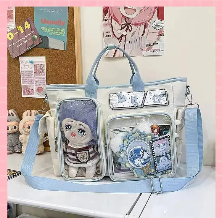 New Y2K Cute Ita Shoulder Bag Large Capacity Backpacks Lolita Girl Transparent Cosplay Handbags DIY Badge Display Crossbody Bags