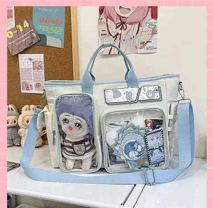 New Y2K Cute Ita Shoulder Bag Large Capacity Backpacks Lolita Girl Transparent Cosplay Handbags DIY Badge Display Crossbody Bags