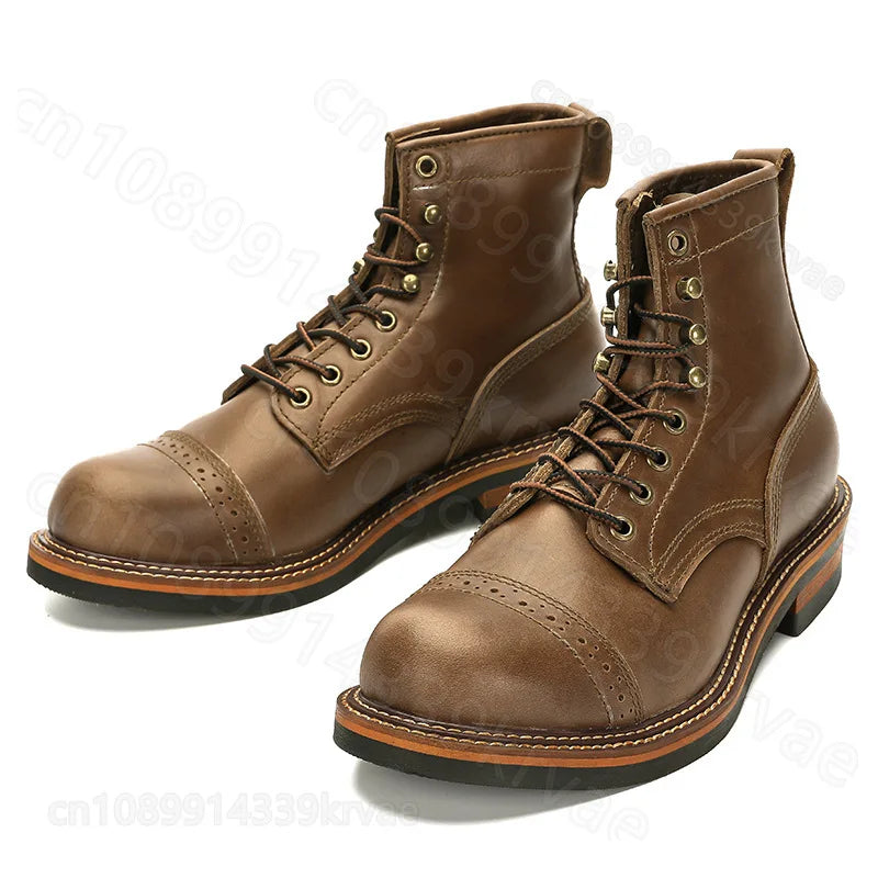 Leather Shoes Men's Leather Casual Shoes Autumn and Winter Round Head Tooling Boots High Top Boots