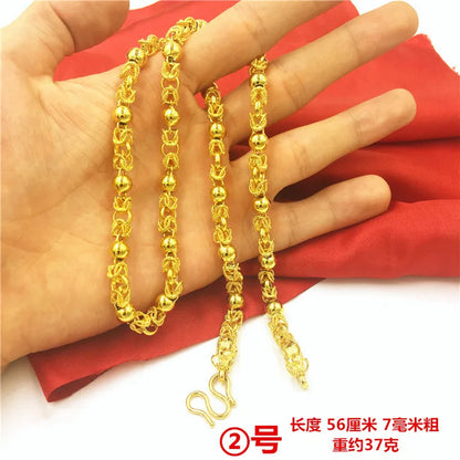 Bold Collection Necklace Men's 24K Gold AU999 - 24K Gold Double Dragon Head Bead, Hexagonal Cloud, Prestige Heirloom