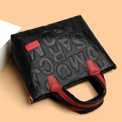 New Women's Large Capacity Contrast Color Handbag PU Leather Letter Embossed Ladies Shoulder Bag Designer Crossbody Bag