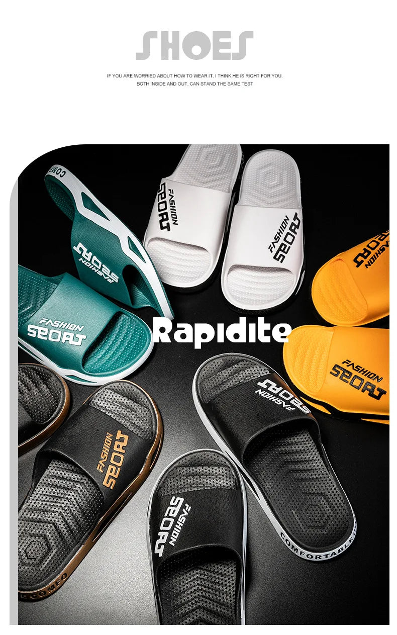 Men's Letter Print Slide Sandals Color Block Thick Sole Sport Slippers 2026
