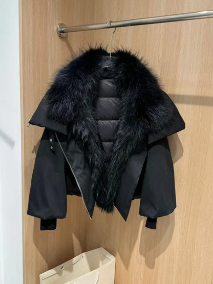 OFTBUY New Winter Jacket Women Large Real Fox Fur Collar Puffer Jacket Loose Warm Parkas Female White Duck Down Coats Female