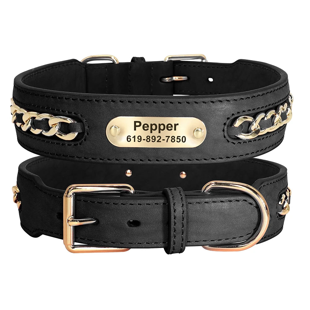 Custom Leather Dog Collar Accessories Personalized ID Tag Nameplate Collars For Small Medium Large Dogs French Bulldog Pitbull