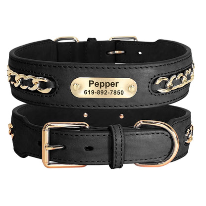 Custom Leather Dog Collar Accessories Personalized ID Tag Nameplate Collars For Small Medium Large Dogs French Bulldog Pitbull
