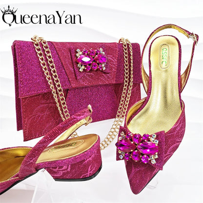 Banquet  Women's Shoes And Bag Light and Comfortable Shoes Rhinestones Embellished with The Same Fine Handbag Low Heel Shoes