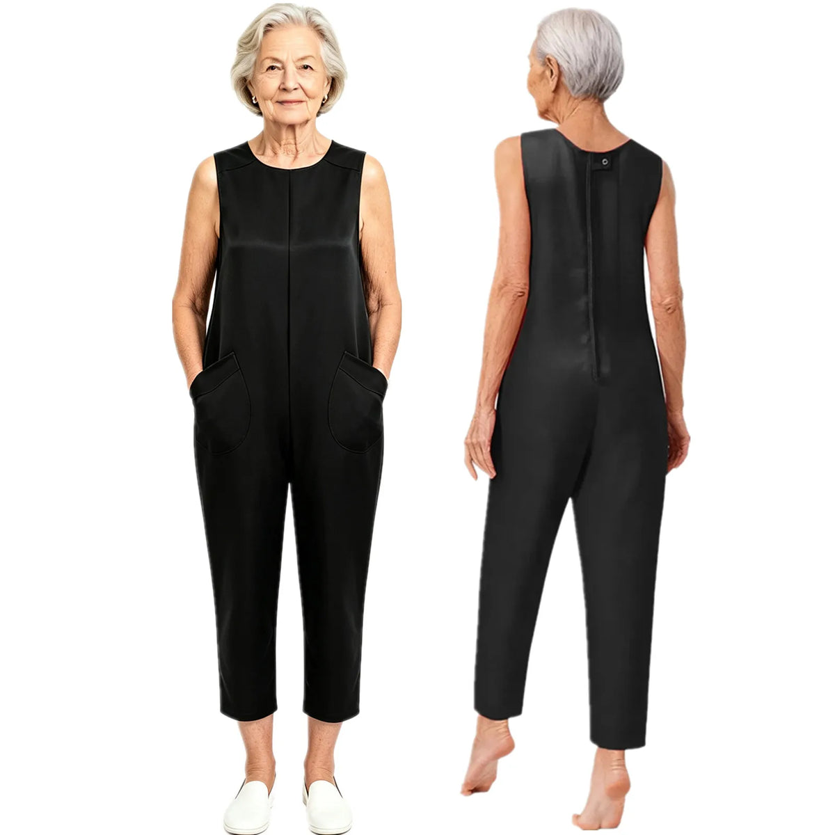 Women Elderly Alzheimer Special Needs Adaptive Jumpsuit Back Zipper Anti-Strip Pockets Rompers Daily Wear Homewear Sleepwear