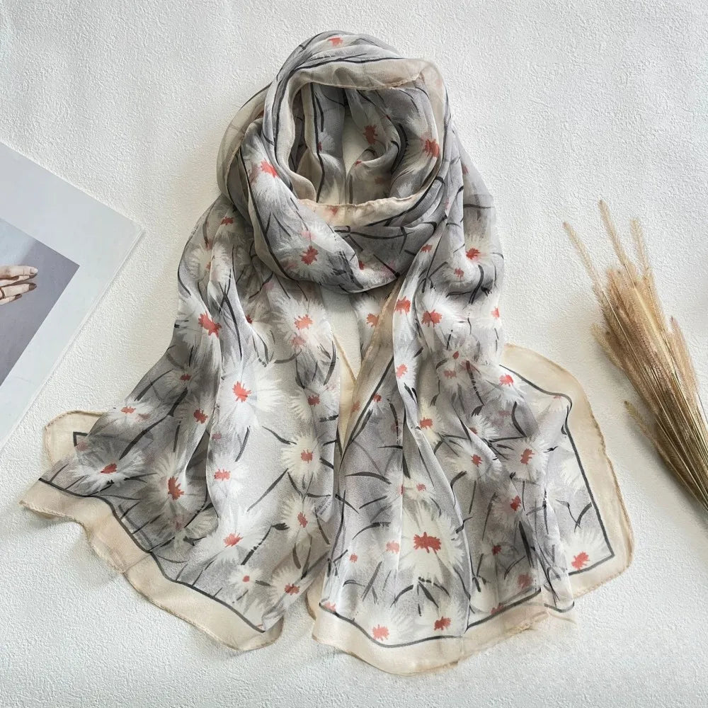 Floral Chiffon Scarf for Women - 160x50cm Silky Georgette, Lightweight  Summer Beach Wrap & Sun Protective Hijab