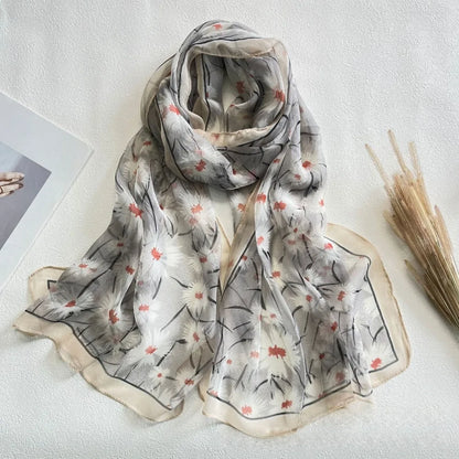 Floral Chiffon Scarf for Women - 160x50cm Silky Georgette, Lightweight  Summer Beach Wrap & Sun Protective Hijab