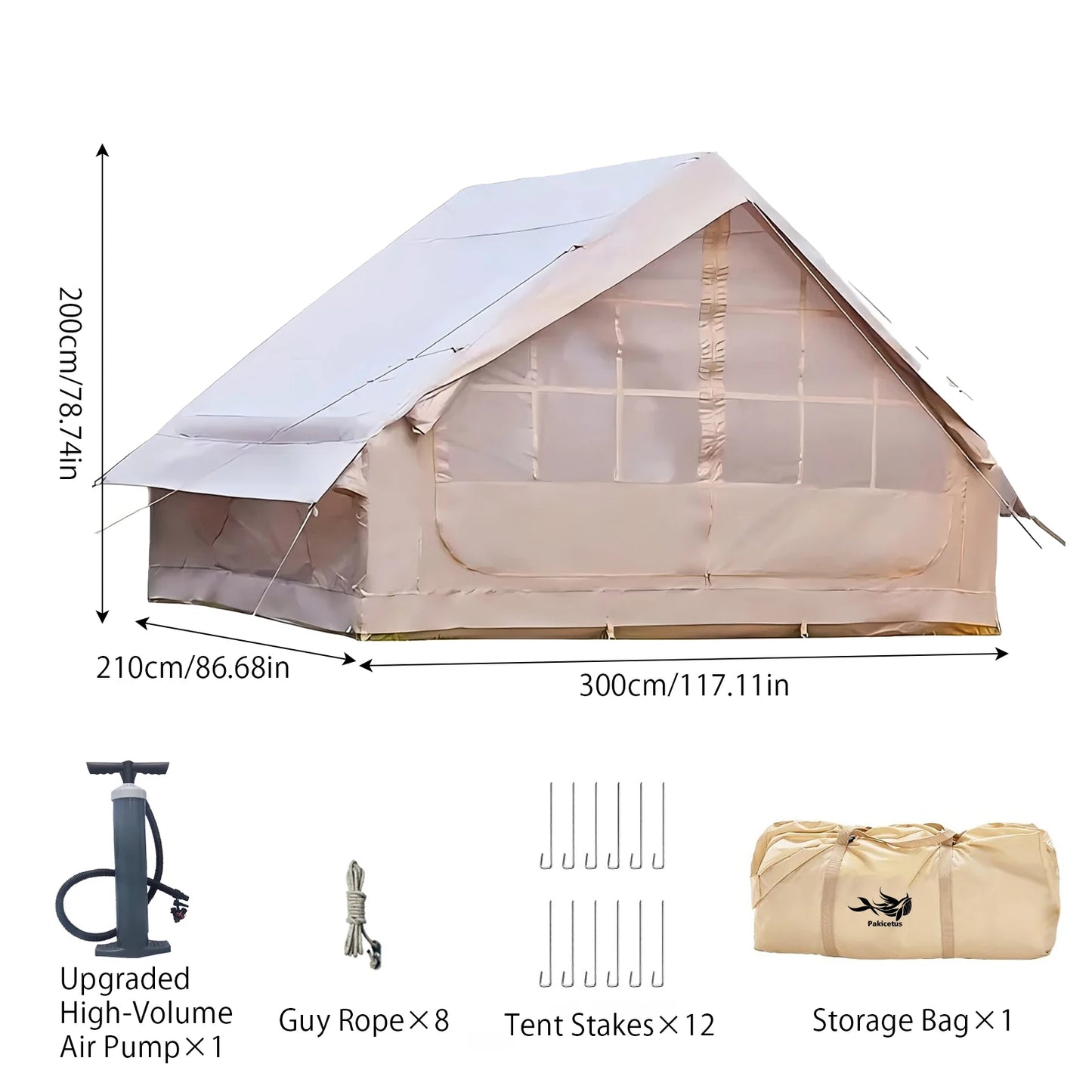 PAKICETUS Luxury Inflatable Camping Tent with Skylight Quick Setup Blow Up Tent with Air Pump 4-6 Persons Large Family Portable Outdoor Tent for Camping Hiking Backyard