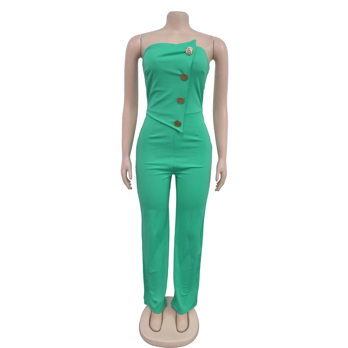 Sexy Backless Strapless Jumpsuit Summer Women Fashion Solid Button Sleeveless Slim Fit Wrap Hip Jumpsuits Elegant Office Romper