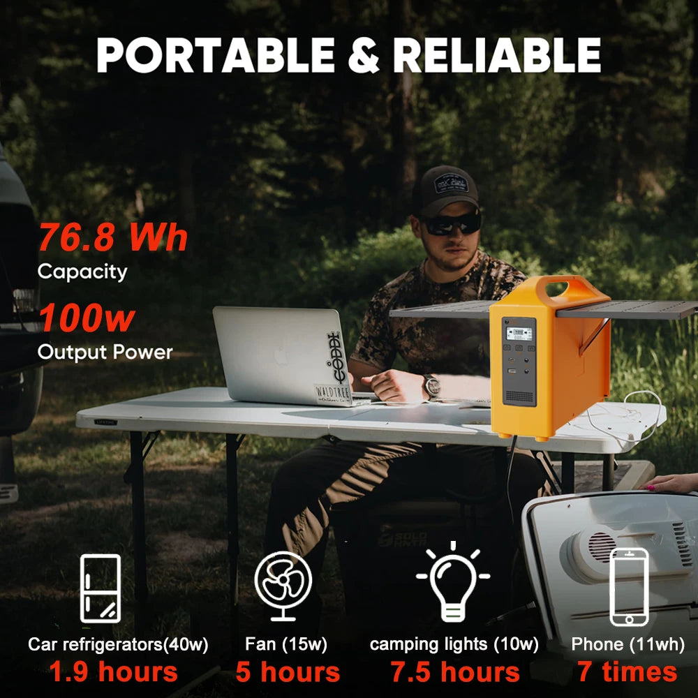 jsdsolar 100W Portable Solar Power Station Generator Output AC 220V 110V LiFePO4 Power Bank UPS Power Plant For Outdoor Camping