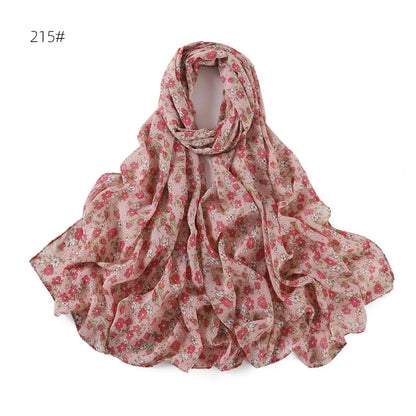 66 Colors Pearl Chiffon Printed Hijab Scarf New Fresh Small Floral Polka Dot Sunscreen Silk Scarf Shawl Turbans for Women Hijabs