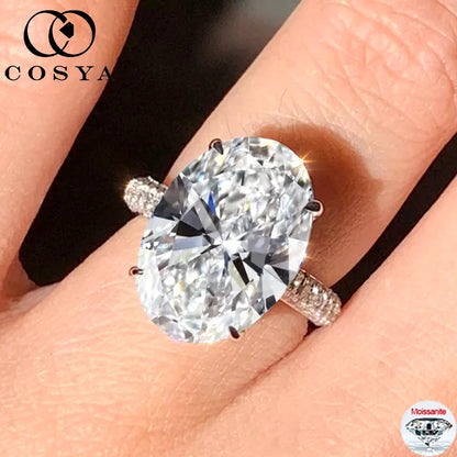 COSYA 8CT 10*14mm Oval Cut Full Moissanite Ring For Women S925 Silver Hidden Halo Wedding Diamond Band Luxury Fine Jewelry Gift
