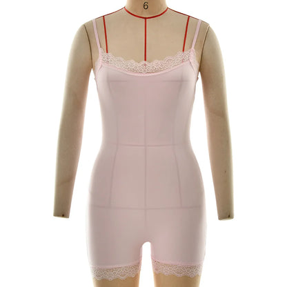 Absobe Lace Patchwork Cami Playsuit Women Sexy Backless Sleeveless Romper Solid Color Y2K Streetwear Casual Loungewear Outfit