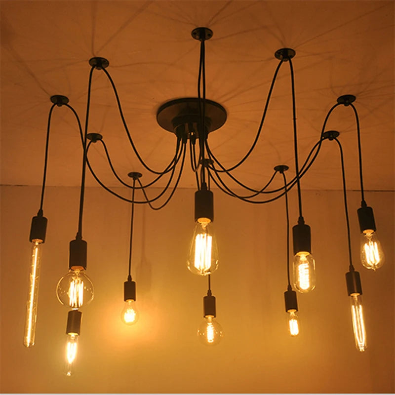 DIY Spider Lights Vintage Chandelier Edison Industrial Hanging Lamp Ceiling Multiple Pendant Light Kitchen Farmhouse Living Room