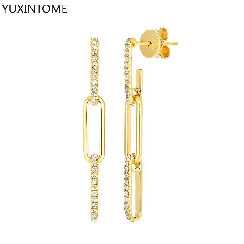 925 Sterling Silver Needle Long Chain Stud Earrings For Women Exquisite Zircon Geometric Tassel Pendant Earrings Luxury Jewelry