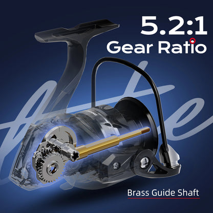 HANDING Lite Spinning Reel 5,2:1 Gear Ratio Black Spinning Reel 7kg Max Drag Spinning Reel 1000-6000Size 3+1 Ball Bearings