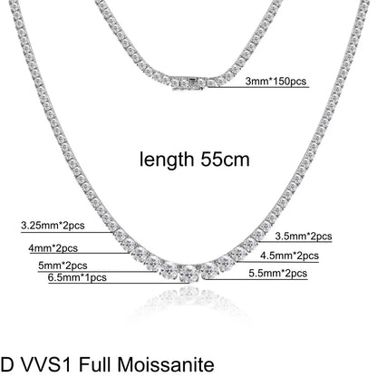 Full Moissanite Tennis Necklace Woman 925 Sterling Sliver Neck Chain Choker Necklace Sparkling Wedding Bridal Fine Jewelry Gifts