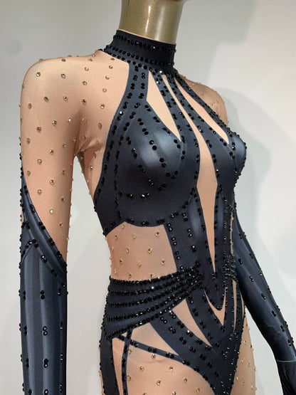 STOCK Sparkling Rhinestone Stretch Jumpsuit Women Sexy Club Evening Party Wear Drag Queen Singer Dancer Stage Perform Costume