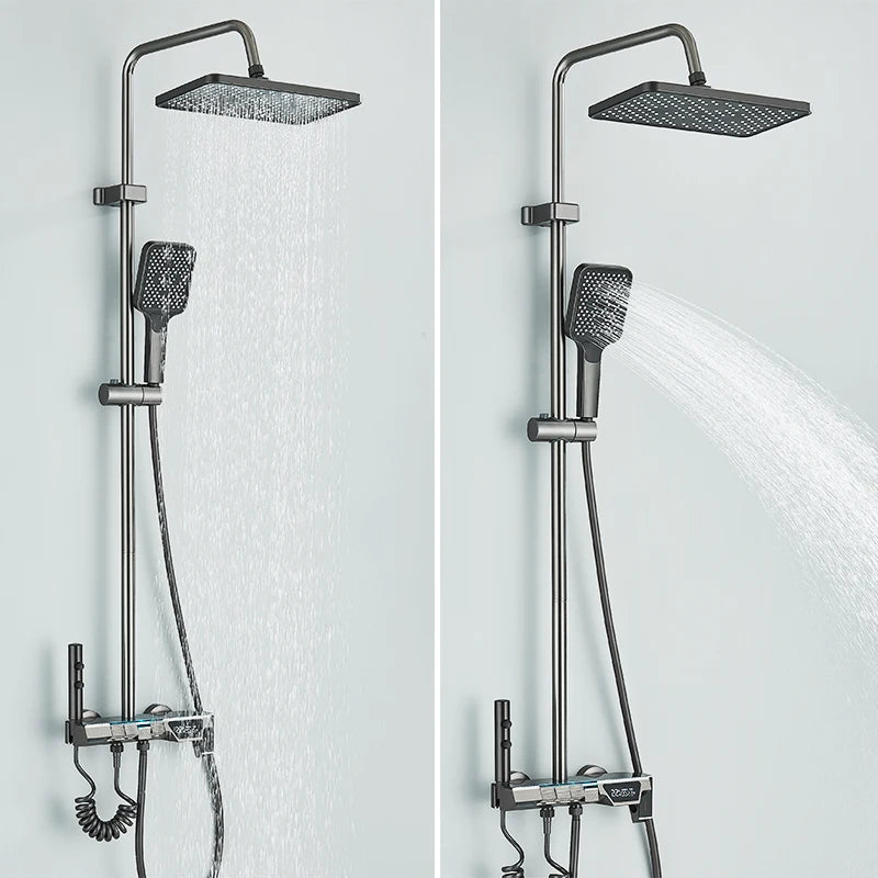Rozin Gray Bathroom Shower Faucet Set Smart Digital Display Piano Style Rainlfall System Mixer Tap with Bidet / Hand Shower