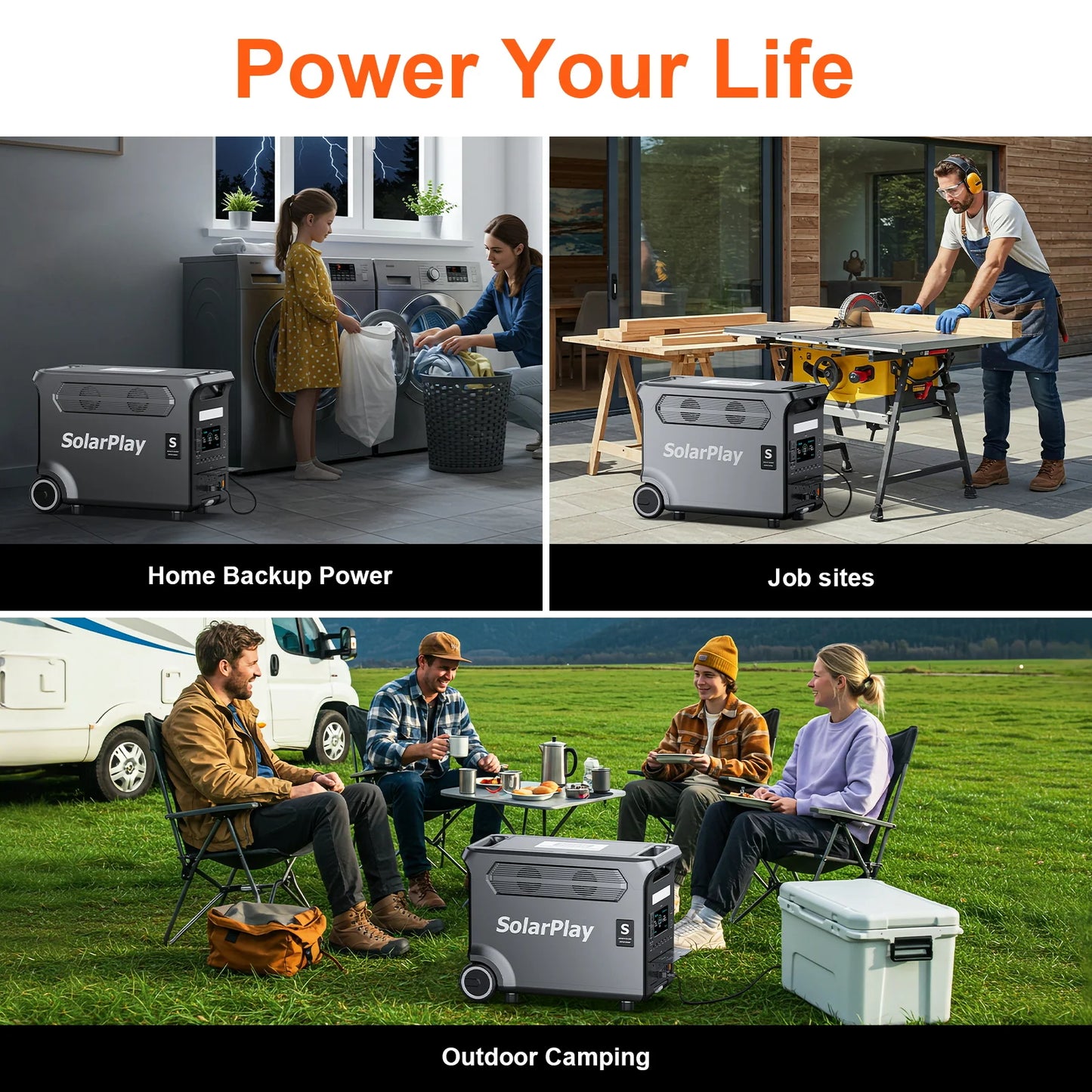 3840Wh 3600W Portable Power Station Solar Generator with Foldable Cart